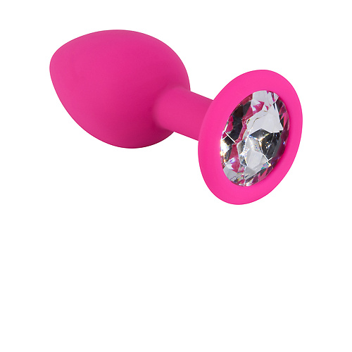Розовая силиконовая пробка с прозрачным кристаллом 