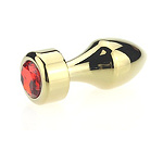 Фото 1: Анальная пробка металл золото с красным стразом 7,8х2,9см