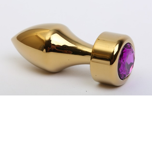 Анальная пробка металл золото с фиолетовым стразом 7,8х2,9см