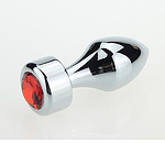 Фото 1: Анальная пробка металл серебро с красным стразом 7,8х2,9см