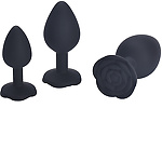 Фото 2: Чёрная силиконовая анальная пробка с ограничителем в форме розочки (Размер S)