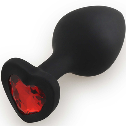 Силиконовая анальная пробка с кристаллом-сердечком Runyu Silicone Butt Plug Heart Shape Medium, черный красный