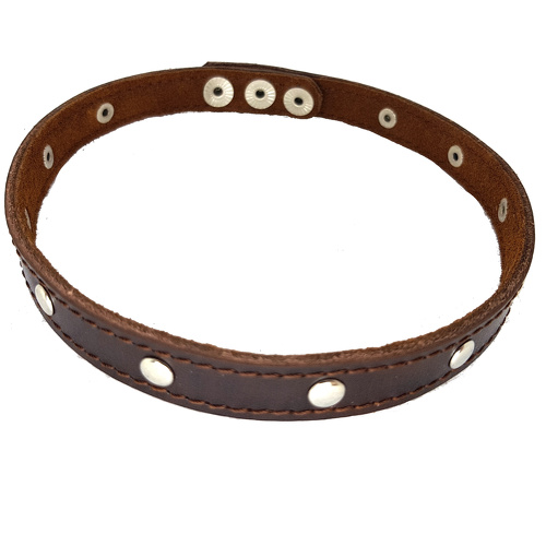 Ошейник кожаный коричневый узкий 15 мм