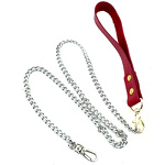 Фото 1: Поводок с ручкой из наутральной красной кожи "Змея" 70 см