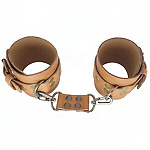 Фото 4: Наручники кожаные бежевые с соединителем на карабинах