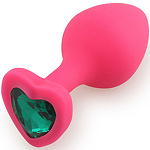 Фото 1: Анальная пробка со стразом Play Secrets Silicone Butt Plug Heart Shape Medium, розовый темно-зеленый
